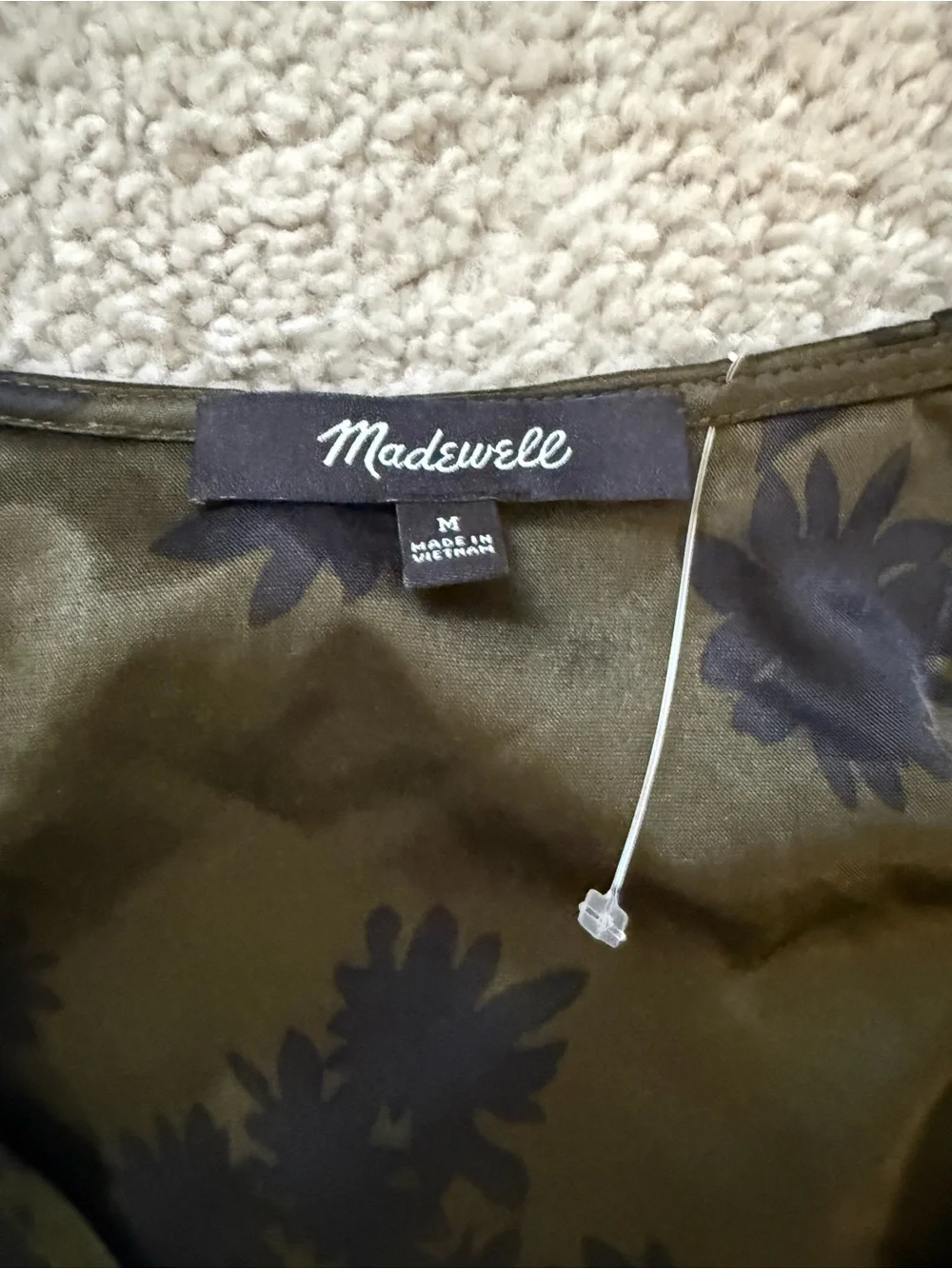 Madewell Olive Green Floral Puff-Sleeve Blouse